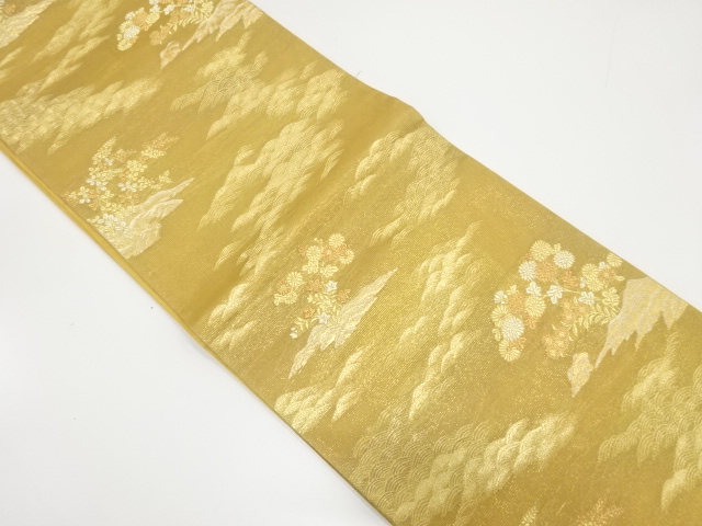 JAPANESE KIMONO / ANTIQUE SUMMER FUKURO OBI / SILK / WOVEN KIKU & FLOWER